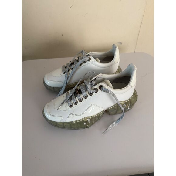 Jimmy Choo Womens Size EU 36 US 6 Trainers Diamond White Tan Leather Sneakers - Picture 5 of 12